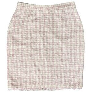 Chantal Gaudreau Pink White Tweed Fringe Hem Pencil Skirt Size 10 Barbiecore